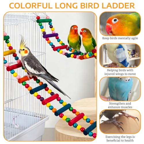 BNOSDM Bird Ladder Bridge Colorful Wooden Parakeet Toys Swing (45.3in) - size: 45in-20Steps-Colorful