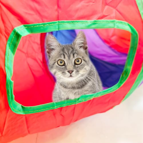 Cat Tunnel, Cat Tunnels for Indoor Cats, S-Shape Foldable Cats Cave - color: S - 2 Way Yellow Green