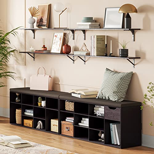 DINZI LVJ Long Wall Shelves, 39.4Inch Wooden Wall Mounted Shelves, Set of 2 - color: Espresso, size: 39.4 Inch