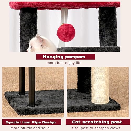 Gitelsnour Cat Tree, 43.3'' Cat Tower with Hammock for KittensGCT004SBR - color: Black and red, size: 43.3 inches