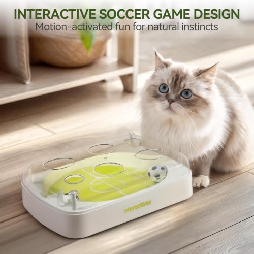 ALL FOR PAWS Interactive Cat Toy with Soccer Field Design, Automatic Moving Cat Ball with LED Lights & Catnip, Mentally Stimulating Enrichment Toy for Indoor Cats, USB Rechargeable