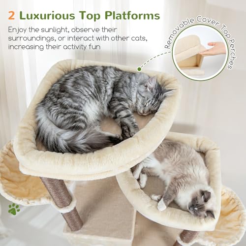 Globlazer Cat Tree Tower for Indoor Cats Large Adult, S63, Beige - color: Beige, size: XXL