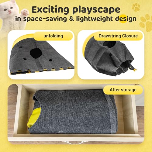 Homrich Interactive Cat Play Bag- Durable Rug for Hide and Seek, Collapsible Hole Mat, Tunnel Sleeping Bag for Indoor Cat- Fun Activity Pet Training Toy - size: Large