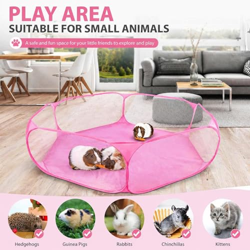 Rypet Guinea Pig Playpen Pop-Up, Outdoor Yard Fence for Small Pets,Pink - color: Pink, style: Open Top Playpen