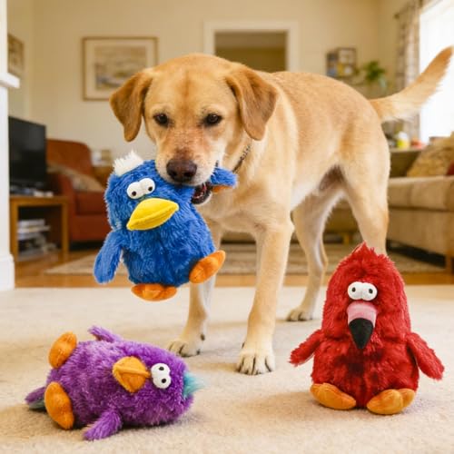 Squeaky Dog Toys Durable Stuffed Bird Dog Toys with Unique Squeak Sounds to Keep Dogs Busy, Cute & Funny Interactive Puppy Chew Toys for Small, Medium and Large Dogs(Purple Parrot) - color: Purple Parrot