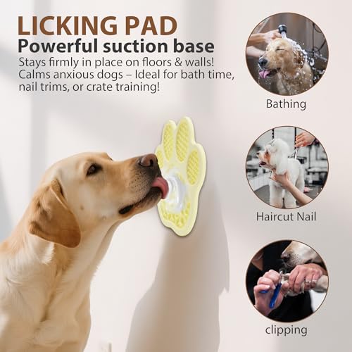Lick Mat for Dogs and Cats, Slow Feeder Mats with Suction Cups - Bathing, Grooming and Training, Anxiety Relief Feeding Pad,Dishwasher-Safe Yellow - color: Light yellow-Paw