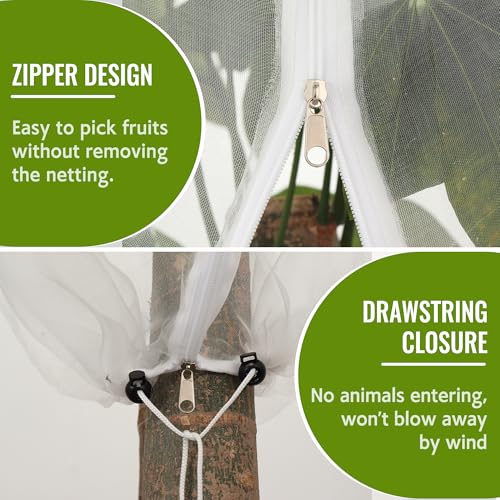 2 Pack Fruit Tree Netting Bags with Zipper and Drawstring, 8 x 8ft Ultra Fine Mesh Garden Netting Plant Cover, Bird Netting for Blueberry Bushes, Fruit Trees, Flowers (White, 8 x 8 ft) - color: White, size: 8 x 8 ft