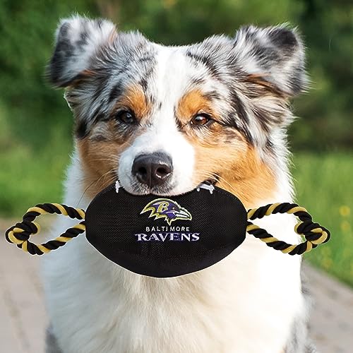 Pets First NFL Baltimore Ravens Football Dog Toy, Tough Quality Nylon Materials, Strong Pull Ropes, Inner Squeaker, NFL Team Color - color: Baltimore Ravens