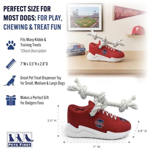 Pets First MLB Philadelphia Phillies Cleat Sneaker Spike Dog Toy, Baseball Treat Dispenser Chew Toy for Dogs, Interactive Rope Tug Toy, Slow Feeder Natural Rubber Dog Toy with Official Team Logo - color: Philadelphia Phillies
