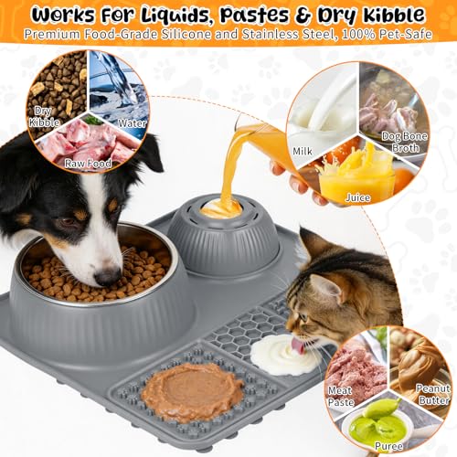 Dog Lick Bowl with Rolling Ball for Liquid and Thick Treat - color: Gray