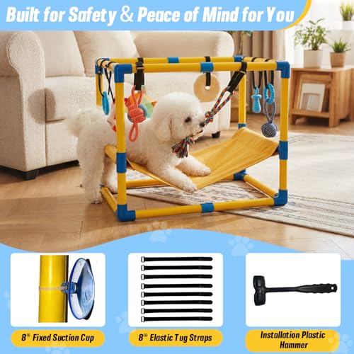 Puppy Play Gym with 8 Hanging Toys - color: Yellow, size: 22.28x16.65x17.71in