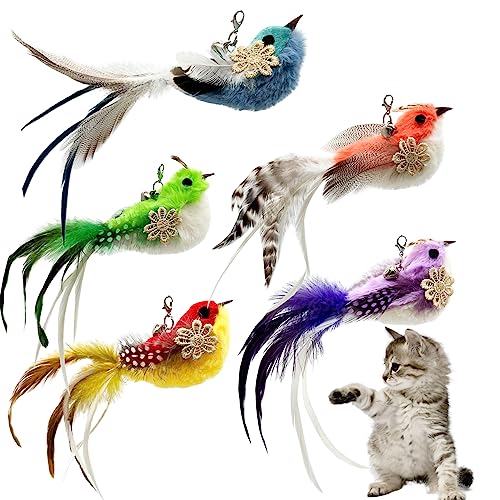 Cat Feather Toys Refill, 5 Pieces Attachments Feathers Bird for Cat Wand - color: 5PCS Cat Feather Bird Refills