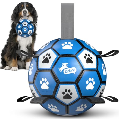 QDAN Extra Large Dog Toy Soccer Ball, Durable Dog Balls with Straps, 9 Inch - color: Blue Gray, size: Extra Large Size 5 (9 Inch)