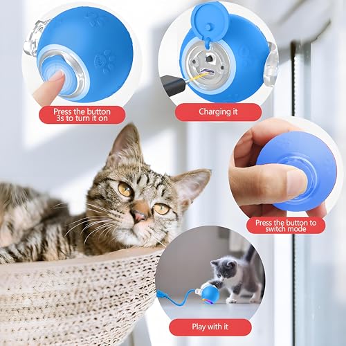 Interactive Cat Ball Toy – Motion Activated, RGB Lighting, 3 Motion Modes-Automatic Cat Ball for Bored Indoor Cats(Blue) - color: Blue