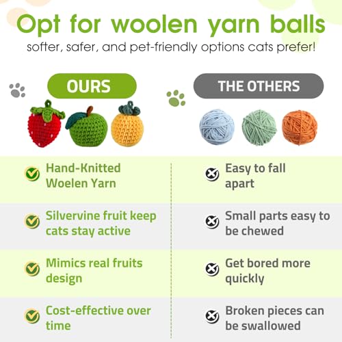 9-Pack Catnip Cat Toys Balls, Handmade Yarn Balls with Natural Silvervine Gall Fruit, Interactive Cat Nip Ball Toys for Indoor Kitten Kitty Enrichment & Stress Relief