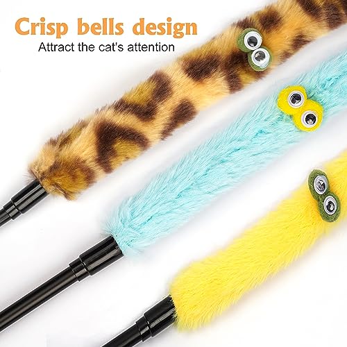 Cat Toys for Indoor Toys,Rainbow Cat Wand Toys,Feather Flips Plush Ball Cat Toys,Interactive Feather Toy for Teaser Play and Chase Exercise with Kitten 3 Pack (Pack 3) - color: pack 3