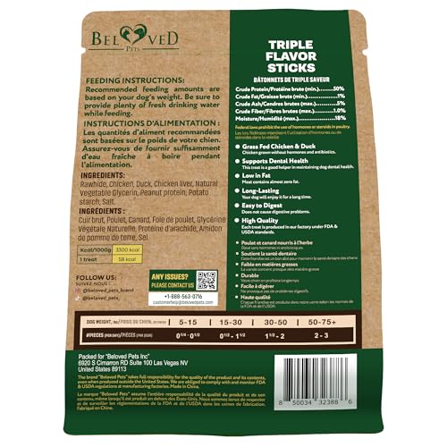 Beloved Pets Dog Treats & Rawhide Bones Wrapped Chicken and Duck - Pet Chews Sticks for Large, Medium & Small Breeds - Long Lasting Chewers Snacks – Puppy Treats - size: 10.6 Ounce (Pack of 1)