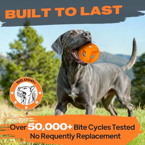 Fida Natural Rubber Dog Balls for Aggressive Chewers, Durable Dog Chew Toys for Large Dogs, Interactive Fetch & Tug of War Toys for Medium Large Breed Non-Toxic Dish Washable,4.5 * 4.5" - color: Sunrise Orange