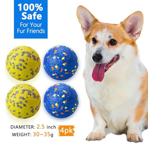E-TPU Dog Balls, Tough High-Bounce Floating Fetch Toys, 2 Sizes - color: Blue & Yellow (4-Pack), size: Small (2.5" diameter)