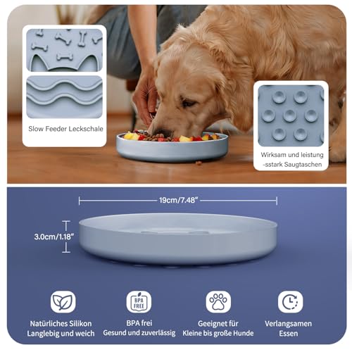 Slow Feeder Dog Bowl with Non-Slip Base, Silicone Puzzle Dog Food Bowl with Unique Design, Slow Feeding Bowl for All Types of Dogs Cats, Interactive Slow Eating, Anti-Choking, BPA-Free - color: Grey
