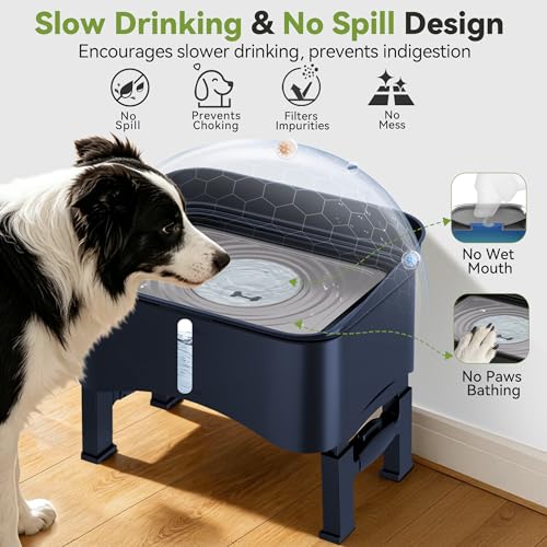 UPSKY 2.9Gal No Spill Dog Water Bowl, 4 Height Adjustable Elevated Bowl - color: Blue