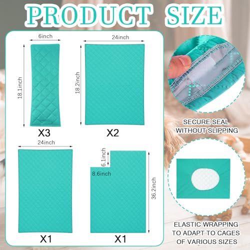 Beeveer 7 Pcs Winter Ferret Cage Liner Set Washable Ferret Pads Bedding Cage Accessories for Small Animals Hamster Rats Chinchillas Hedgehogs Guinea, Stain-Resistant Material(Light Blue) - color: Light Blue