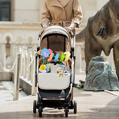 Caterbee Baby Car Seat Toys, Soft Hanging Plush Toy with Rattle & Teether, Sensory Development Toy for Infants 0 Months up (Elephant) - color: Blue--elephant