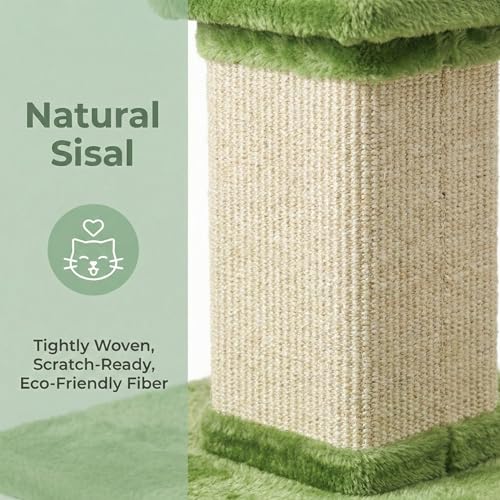 Fansafurn Tall Cat Scratching Post, 32'' Heavy Duty and Thick Scratching Post, Scratching Post for Adult Cats, Thick Sisal Rope with Hanging Ball, Green - color: Green, size: 32''