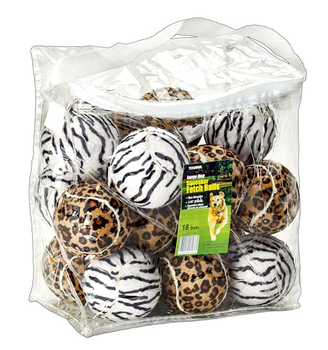 TOURNA 5-Inch Large Tennis Squeaker Ball Fun Animal Print Dog Toy for Large Dogs - style: 18 Pack
