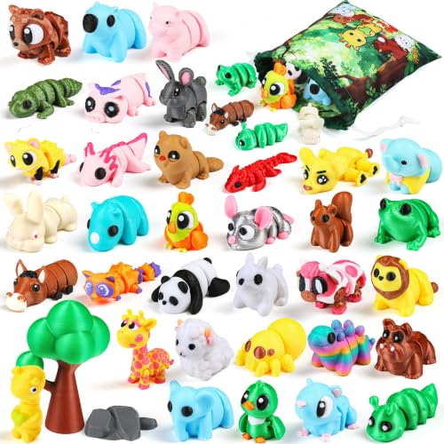 SCIONE 36 Pack 3D Printed Animals, Cute Desk Pets for Kids - style: 36-Forest Animals