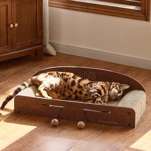 FUKUMARU Large Cat Scratcher Bed, 26 Inch Cat Scratching Bed Sofa Indoor - color: Caramel