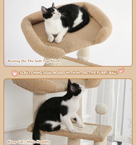 Made4Pets Cat Tree, Carpet Cat Tower Grey for Indoors Cats, Cute Wood Kitty Condo with Scratching Post and Pad, 29" Multi-Level Modern Activity Climbing Furniture for Small and Medium Cats - color: Buff Yellow