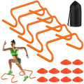 SMTPDT Agility Hurdles Training Equipment - 5 Speed Hurdles and 10 Soccer Cones with Carrying Bag for Soccer, Football, and Track Drills, Ideal for Athletes Speed and Agility Training