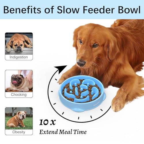 MateeyLife 2-Pack Slow Feeder Dog Bowls, 4 Cups, Dog Puzzle Feeder Bowl - color: A-LightBlue&DarkBlue, size: Large