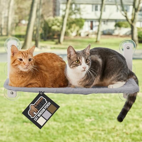 GORILLA GRIP Cat Window Perch, Foldable Cat Window Hammock Bed with 6 Large Suction Cups, Cordless Indoor Wall Shelves, Strong Metal Frame Holds 40lbs, Reversible Washable Sherpa Cover, Large Gray - color: Gray