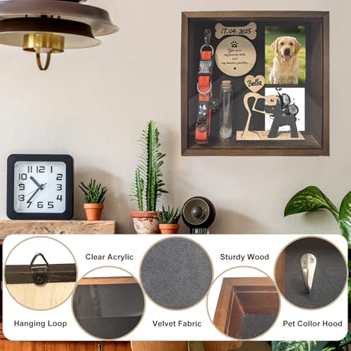 8.6'' Pet Memorial Shadow Box for Cats, Cat Memorial Picture Frame Loss Pet Sympathy Gift Animal Remembrance Keepsake with Collar Holder Paw Print Kit Fur Jar for Tabletop Wall Hanging Customized-Cat