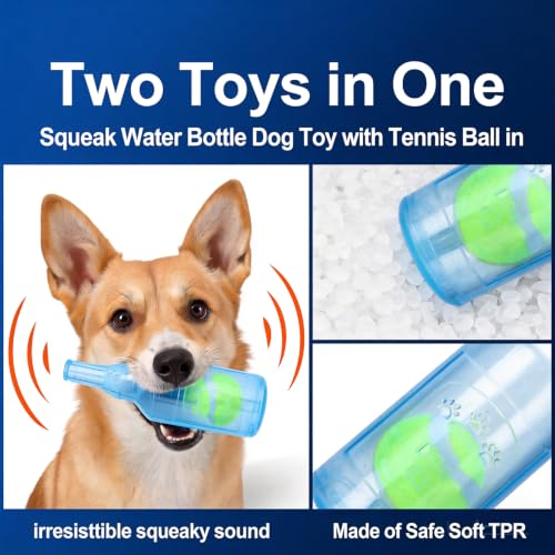 Ball in Bottle Dog Toy - Interactive Crunch and Play Bottle with Tennis Ball Inside for Dogs, Squeaky Puppy Toy(Pink, Large) - color: Pink, size: Large