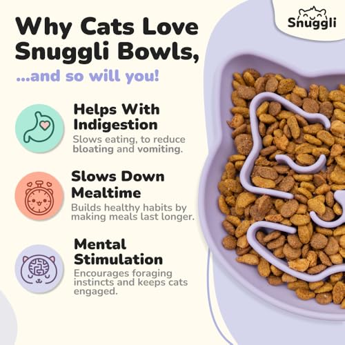 Snuggli Slow Feeder Cat Bowl | Cat Puzzle Feeder for Slow Eating, Mental Enrichment, Digestion, & Bloat Relief | Non-Slip Silicone, Dishwasher Safe, 1 Cup (Lavender) - color: Lavender