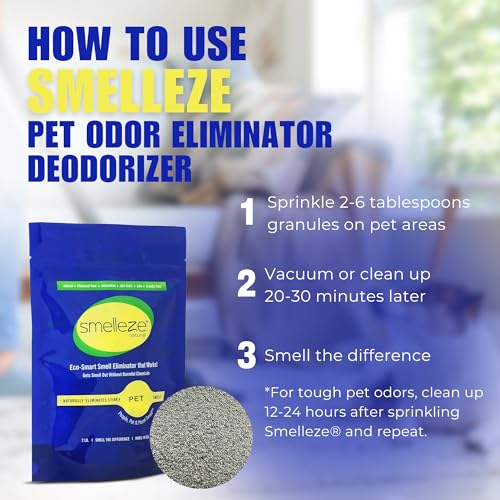 SMELLEZE Natural Pet Odor Eliminator Deodorizer Granules - 2 lb. Bottle