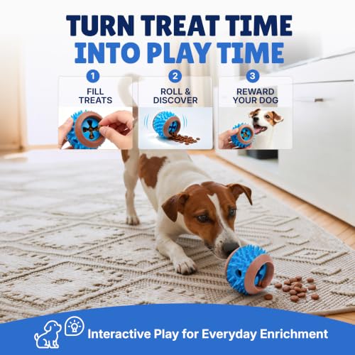 Dog Treat Ball, Treat Dispensing Puzzle Toy, 3 Inch, Blue - color: Blue