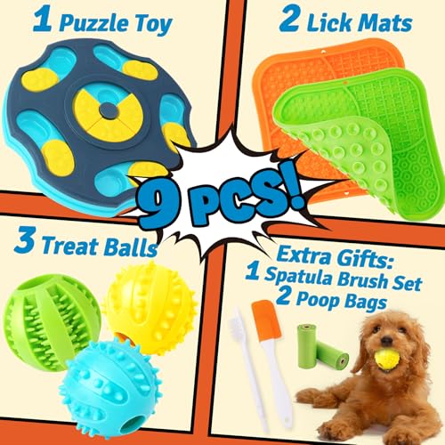 Forfon 9 Pack Dog Enrichment Toy Set with Puzzle Toy & Lick Mats - color: All-Around Dog Puzzle Toys