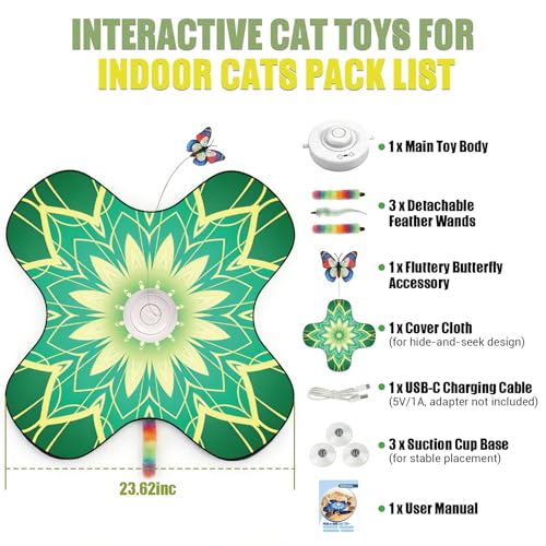 Interactive Cat Toys For Indoor Cats, Rechargeable Touch Automatic Cat Toy - color: Green