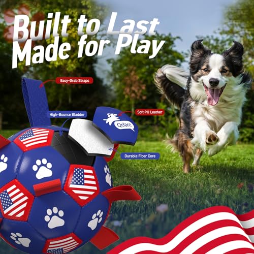 QDAN Dog Toys Soccer Ball with Straps, 8 Inch Dog Balls for Large Dogs - color: Flag, size: 8 Inch