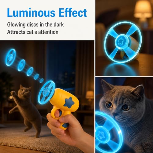 Cat Fetch Toy, Interactive Flying Cat Toy with 20 Flying Propellers, Kitten Tracks Toy for Training Hunting Chasing(Yellow) - color: Yellow+ 20 Propellers