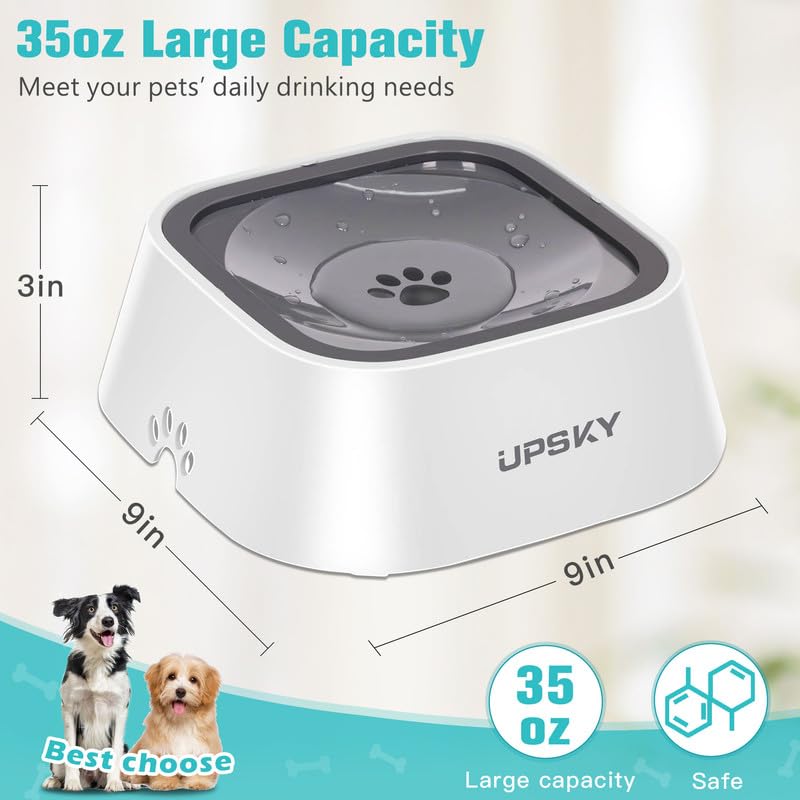 UPSKY 35oz No-Spill Pet Water Bowl, Slow Water Feeder for Dogs and Cats - color: Grey