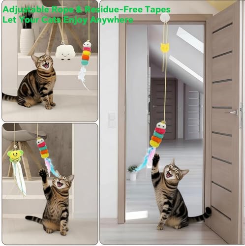 Hanging Cat Feather Toy 5 Pcs, Interactive Retractable Indoor Kitten Chase Exercise Toys Refill, Kitten Toys for Indoor Cats Self Play, Physical Mental Exercise for All Breeds and Species