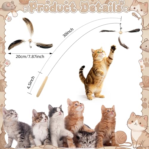 Outus 19 Pcs Cat Toys Bulk 1 Kitten Wand 18 Cat Spinning Feather Toys Refills, Cats Wand Replacement Feather for Indoor Cats
