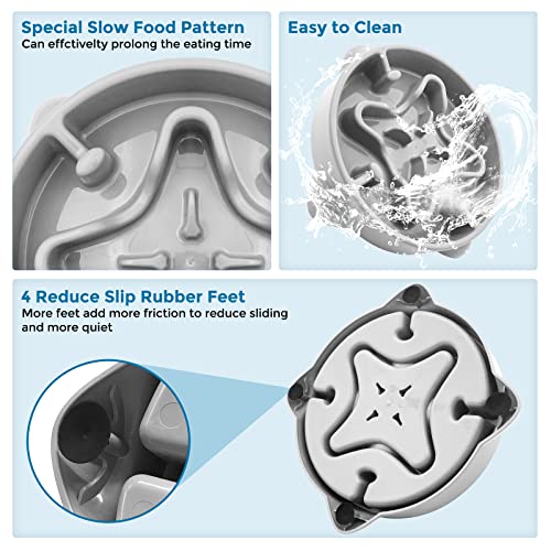 VANNON Slow Feeder Dog Bowls Durable Puzzle Feeder Non Slip Dog Food Dish Bloat Stop Food Bowls for Small Medium Dogs, 3 Cups, BPA Free, Grey - color: H-Grey-Medium-3Cups