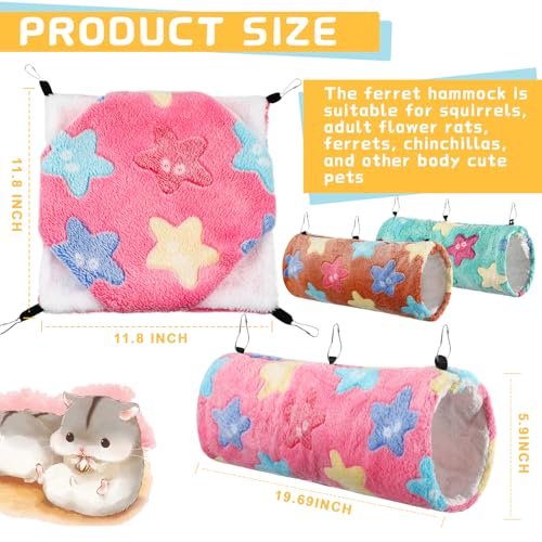 Sweetude 6 Pcs Rat Hammock Set Ferret Hanging Tunnel 3 Tier Guinea Pig Hammocks Hideout Soft Chinchilla Bed for Cage Accessories Hide,Play and Sleep(Dreamy,Star) - color: Dreamy