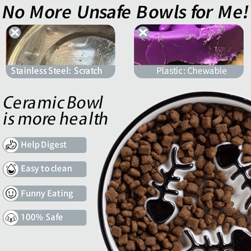 Ceramic Cat Bowls Set, Whisker-Friendly Feeding Dishes, Wet & Dry Food, 2-Pack - color: 2PCS Black Plates